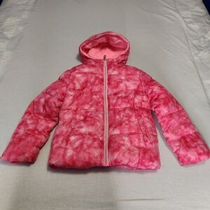 Pink Platinum Hooded Puffer Coat Jacket Girl’s 6X Pink Watercolor Fleece Lined
